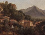 unknow artist View of a hill-top town in a mountainous landscpae oil painting artist